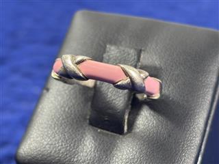 Tiffany & Co Pink Enamel X Signature Stack Ring Sterling Silver Size 6